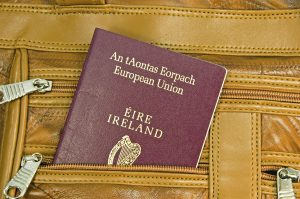 irish passport in bag